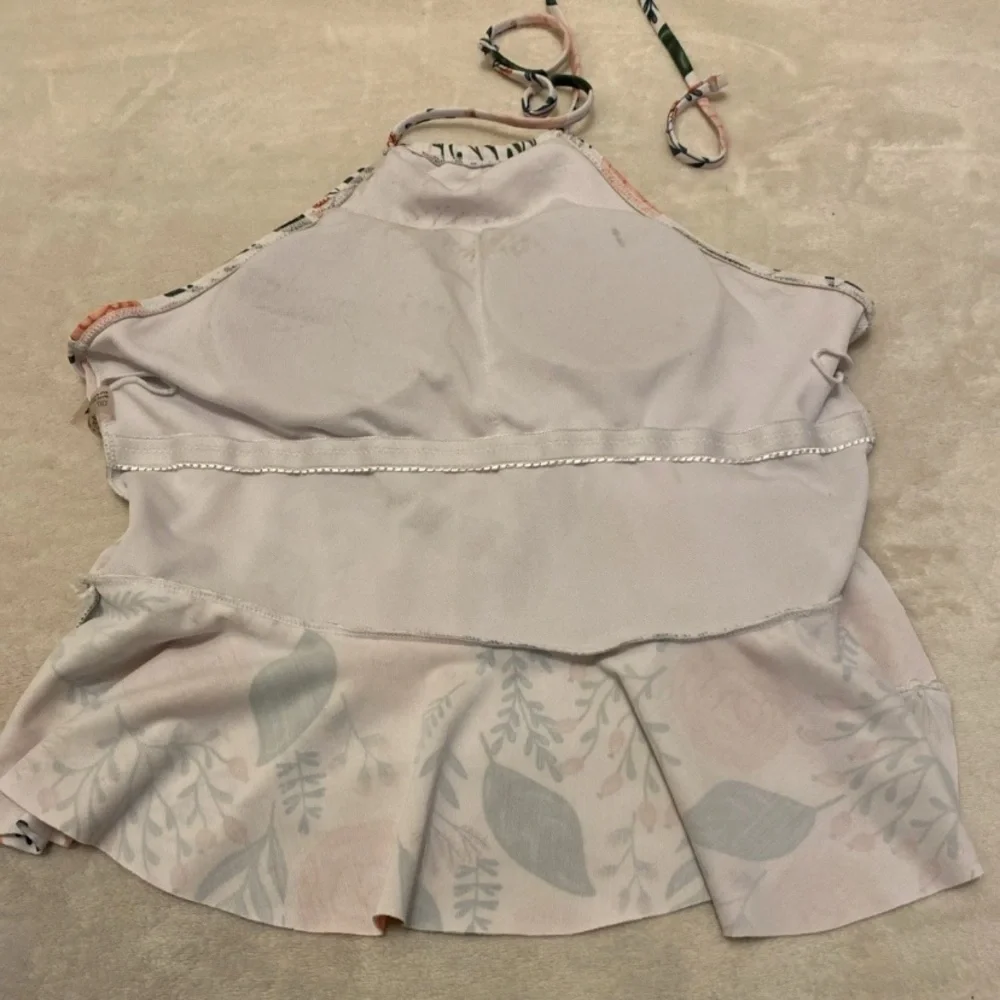 SHEIN Floral Halter Bikini Top in Pink and Green